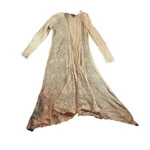 Brown Crochet Knit Duster Cardigan